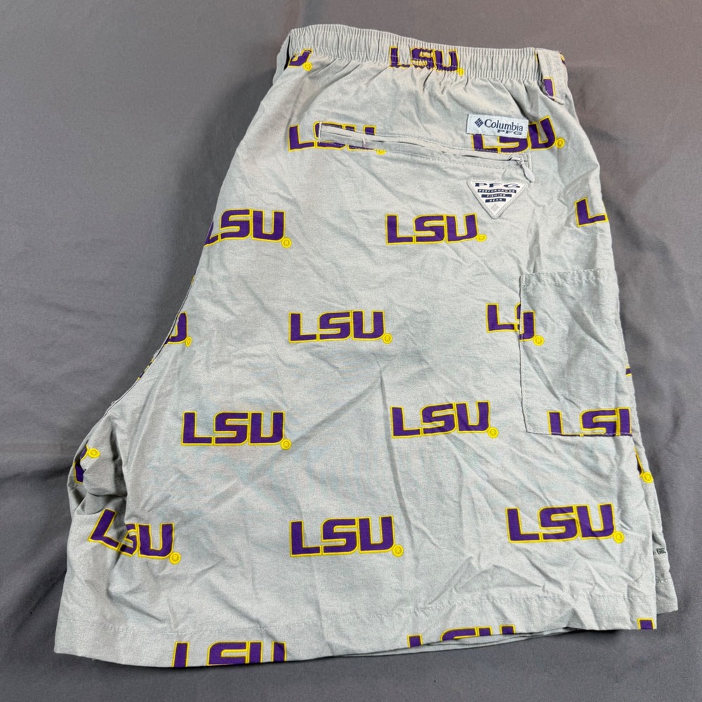 Columbia PFG LSU Tigers Mens XXL Gray All Over Print Trunks Preppy AOP